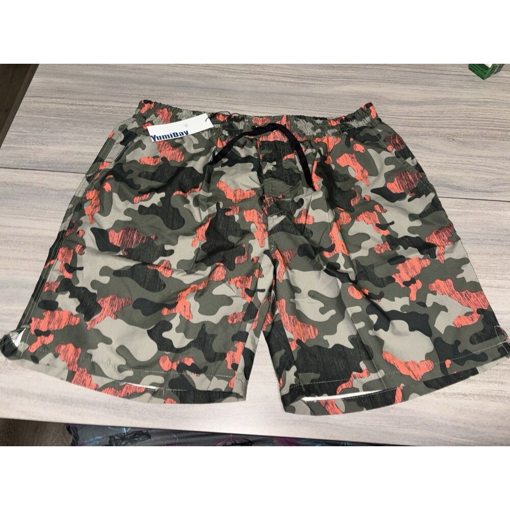 YumiDay Men's Swim Trunks Size 34 Orange Green Camo Mesh Lined NWT